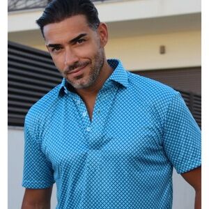 Men's Blue Patterned Short Sleeve Shirt